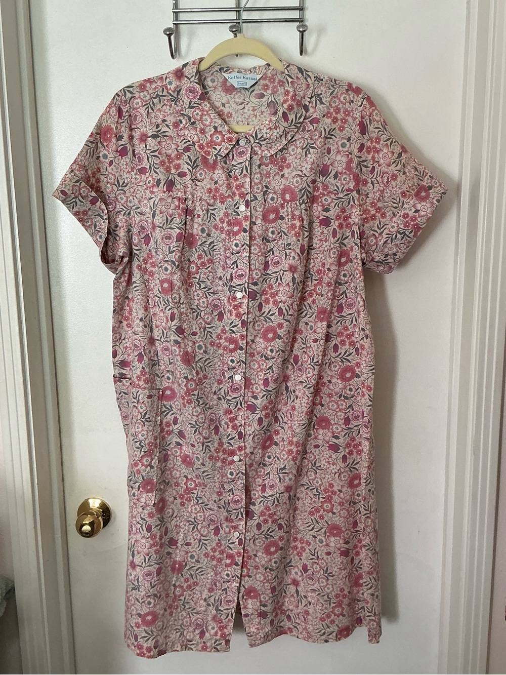 Sears Koffee Kasual Duster House Dress Pink & Teal XL